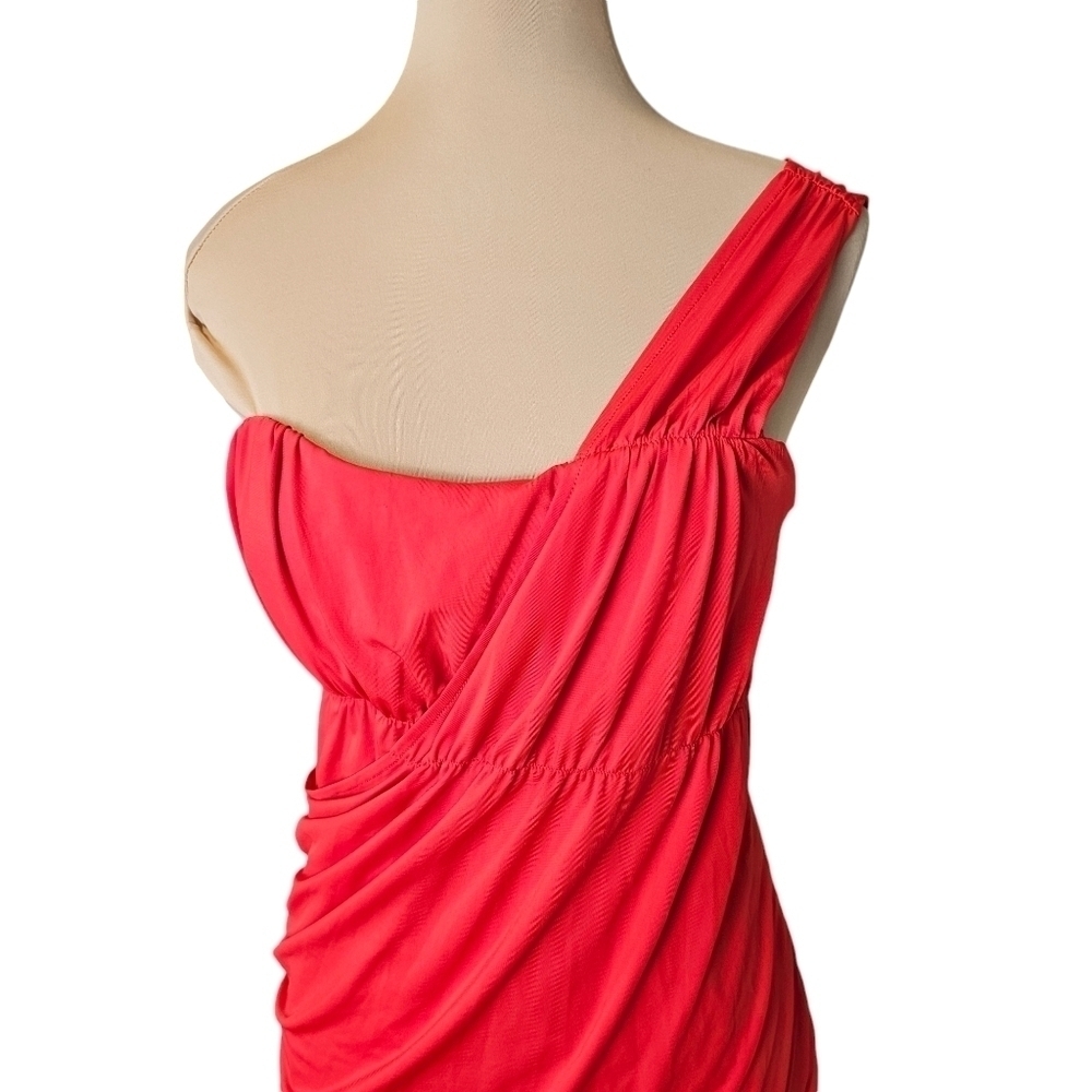 BeBe Red One Shoulder Body Hugging Mini Dress Sz S - Picture 2 of 8
